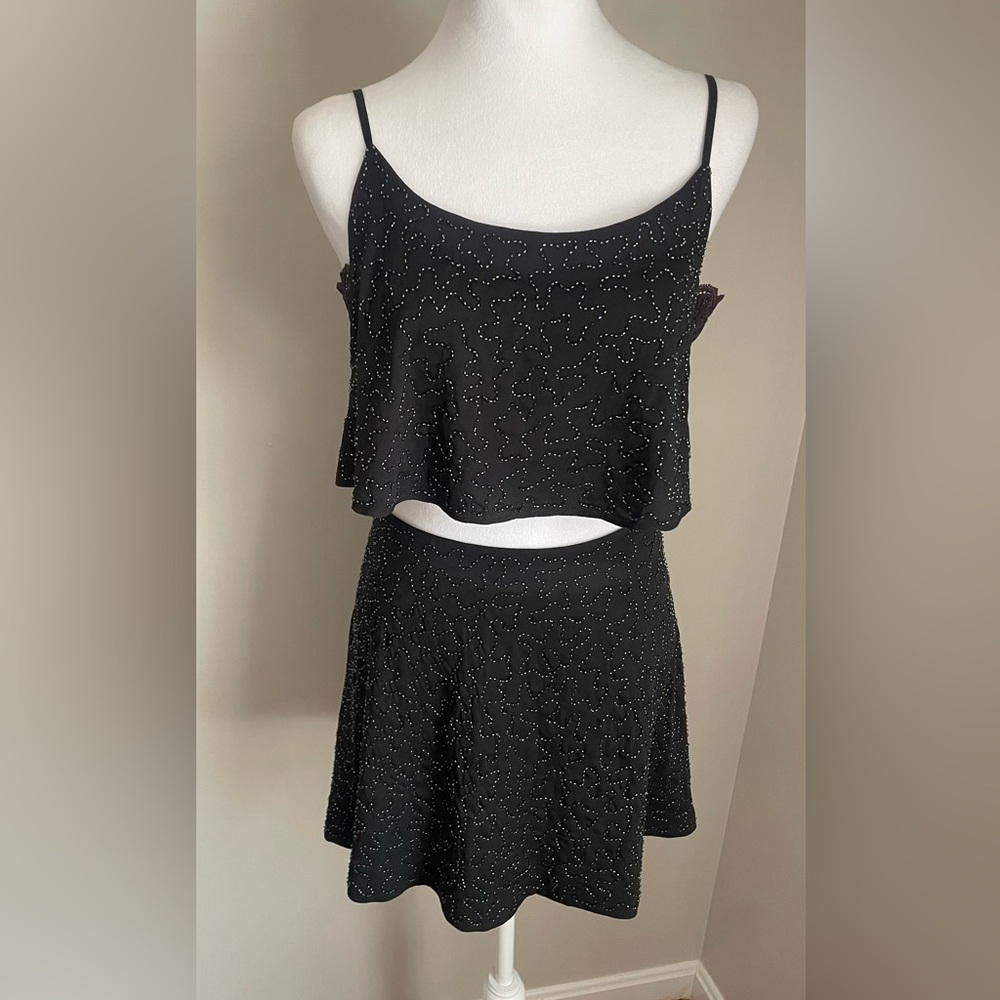 Free People S Black Beaded Tank & Mini Skirt Set‎ Date Night Summer Party